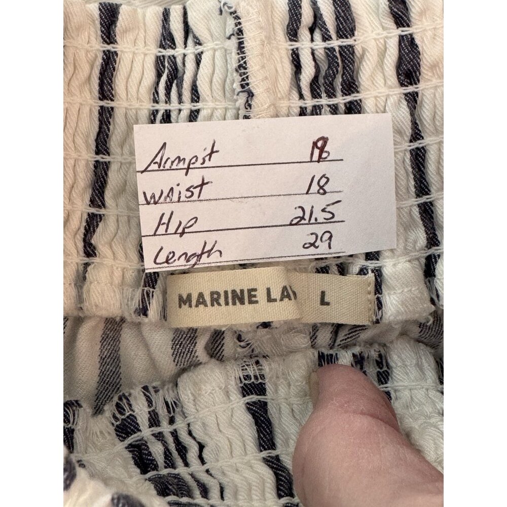 Marine Layer Women’s Large Striped Smocked Dress Cream Navy Pockets Coastal - Picture 2 of 12